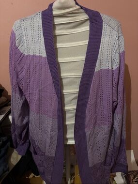 Bon Worth Lavender and Purple Open-Front Pointelle Cardigan Size SP NWT
